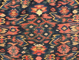 Beautiful super-fine hand-woven blue ground Persian Senneh kilim with the classic ‘Herati’ pattern made in what is now known as Iranian Kurdistan. Slit tapestry technique, hand spun wool with a very tight  ...