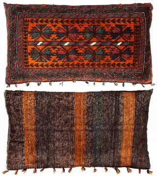 Set of two Baluch balishts, or cushions from, Afghanistan. The previous owner had them stuffed as to look like pillows with rough foam pieces, which has since been removed, so they now  ...