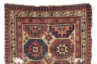 early caucasian rug with archaic drawing. New England find. Moghan? Karrabaugh? Zakatala? "as found", very very dirty with extensive wear and areas of damage as shown. Who knows what it will look  ...