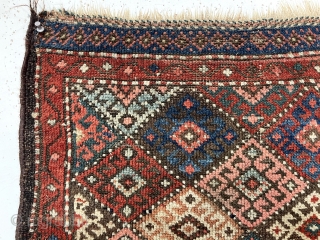 Antique jaf Kurd diamond bagface. Interesting example with the less common “dotted” lattice. Overall low pile with scattered wear as shown. All good natural colors including several reds, blues, a nice camel  ...