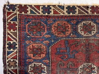 Antique unusually colorful Baluch bagface with an interesting variation of the classic octagon design. Very colorful uncommon border. All natural colors featuring a deep apricot orange and lots of pretty medium blues.  ...