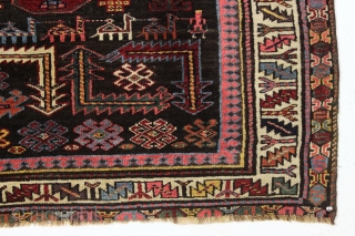 camel trains and sprinting wild horses. Kurd or veramin? Outstanding saturated natural colors. Good pile. Minor repairs. Wild. ca. 1880 or earlier 3'10" x 5'10"        