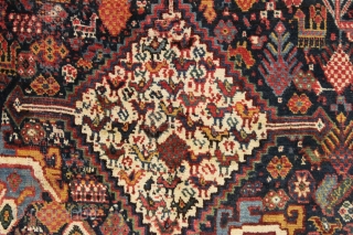 antique south persian rug. Thick high pile. Lustrous wool and beautiful soft colors. Angry and happy birds. And a full menagerie of friends. Clean and ready for use. I like the unusual  ...