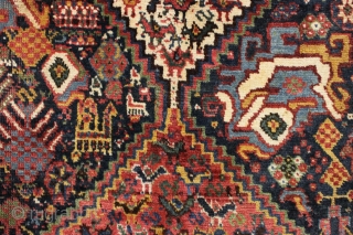 antique south persian rug. Thick high pile. Lustrous wool and beautiful soft colors. Angry and happy birds. And a full menagerie of friends. Clean and ready for use. I like the unusual  ...