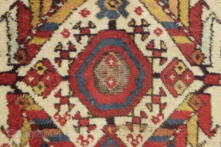 Antique large northwest persian kurdish rug. Extremely colorful example with thick high pile but years of dirt and several spots in need of restoration. All natural colors. Mostly wool foundation but some  ...