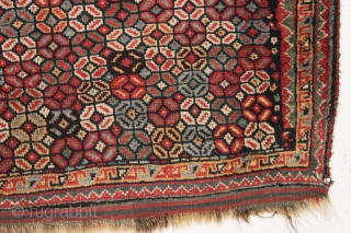 antique south persian rug with an attractive unusual design and overall good condition. All natural colors. Good even pile with slight center wear. Reasonably clean and ready for floor or wall display.  ...