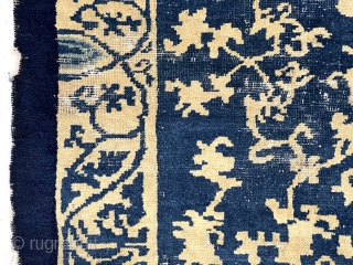 Antique Chinese rug. Interesting design. In very rough condition as shown. Holes, tears , areas of wear. Nice almost square size. As found in China. Unlike anything I have had before. 4’1”  ...