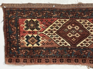 Antique turkman trapping or jollar with ikat inspired design and full thick high pile. All good natural colors with lots of undyed natural brown wool. Original selvages and remnant flat weave at  ...