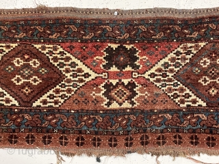 Antique turkman trapping or jollar with ikat inspired design and full thick high pile. All good natural colors with lots of undyed natural brown wool. Original selvages and remnant flat weave at  ...