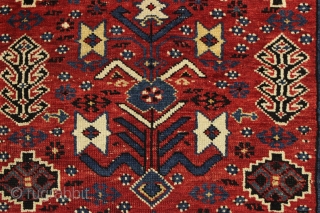 antique shirvan rug. Unusual design. Untouched near original condition with original selvages and end braiding. All beautiful natural colors. Recent wash. Late 19th c. Great small size 3'3" x 4'4"   