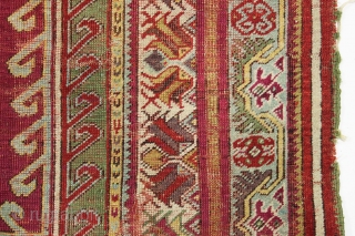 Antique turkish prayer rug. Well used older example with nice drawing and wide range of colors. Beautiful greens. "as found", with heavy wear and some small old repairs. Priced accordingly. 19th c.  ...