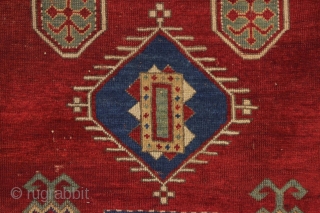 antique bordjalou kazak prayer rug. Iconic design. All natural colors featuring a beautiful red ground, nice old greens and pretty medium blues. Unrestored, near original condition. Slight wear. Could use a bit  ...