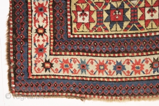 large yellow ground antique kazak or karrabaugh rug with a most unusual design feature. An inexplicable ivory panel woven into the rug as shown. When I first saw the rug I was  ...
