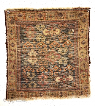 Antique little bagface, probably northwest Persian Kurdish, with an interesting, somewhat unusual design. Pretty yellow border and deep blue ground. I see a nice old purple as well. Odd strong orange color  ...