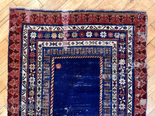 Out of the cedar chests. Early Caucasian long rug. Talish? Great pictorial area. Exceptional borders. Intact but not perfect condition. Edges rough and scattered crude flat stitch repairs. Handkerchief like handle. Early  ...