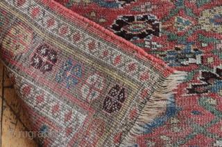 antique kurd bijar rug. Nice honest older floor rug with classic herati field. "as found", low pile with wear and brown oxidation as shown. With nice thick weave that even with wear  ...