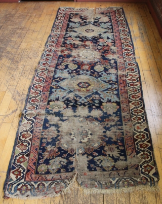 early kuba or seichour long rug with an eye catching border. And yes, I know it is worn. ca. 1850 3'7" x 9'6"          