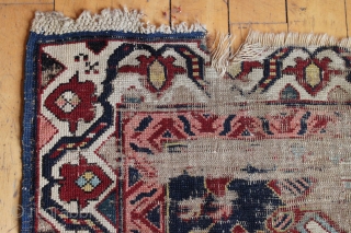 early kuba or seichour long rug with an eye catching border. And yes, I know it is worn. ca. 1850 3'7" x 9'6"          