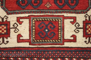 antique karachopf kazak. Untouched, unrestored large classic kazak. All natural colors featuring a beauiful abrashed green field, good reds, multiple blues and a fine old yellow. Pile varies from good thick medium  ...