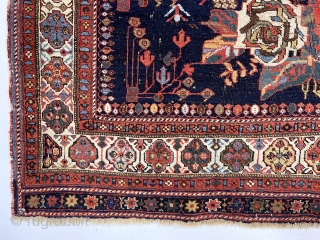 Antique Afshar rug with first rate color and bold eye catching drawing. The weaver paid great attention to the beautifully colored borders, even adding extra border panels at top and bottom. All  ...