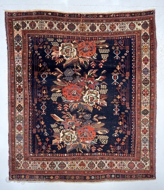 Antique Afshar rug with first rate color and bold eye catching drawing. The weaver paid great attention to the beautifully colored borders, even adding extra border panels at top and bottom. All  ...