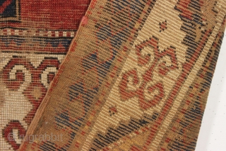 antique good sized karachopf kazak. A little bit wonky variant of the typical b type karachopf kazak. Wider than usual. "as found", with obvious wear, small wine stain, heavy brown oxidation and  ...