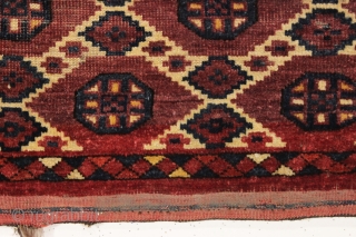 antique turkoman fragment. A high quality ersari beshir jollar or torba with an ikat inspired design. Mostly good pile. All natural colors. Good age, ca. 1875 or earlier. 13" x 53"  