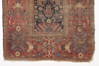 Early persian ferahan rug with an unusual and exceptional border. As found, very very very dirty and with overall low pile as shown. You can see one small old patch in close  ...