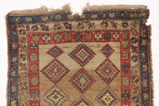 antique camel ground northwest Persian or kurdish rug with an unusual and attractive dazzler design. Fresh New England find. As found, very dirty with allover decent pile but some small damages mostly  ...