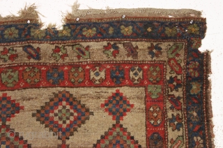 antique camel ground northwest Persian or kurdish rug with an unusual and attractive dazzler design. Fresh New England find. As found, very dirty with allover decent pile but some small damages mostly  ...