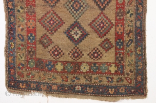 antique camel ground northwest Persian or kurdish rug with an unusual and attractive dazzler design. Fresh New England find. As found, very dirty with allover decent pile but some small damages mostly  ...