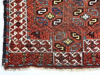 Antique Baluch rug with an unusual version of the double prayer design. Both niches created by offsetting the ivory border rather than the typical continuous design. The “tile” design field is uncommon  ...