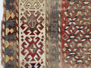 Early Kazak rug with a very unusual field design. The weaver created a novel eye dazzling “candy cane” lattice field and used traditional bold Kazak borders. All very good natural colors featuring  ...