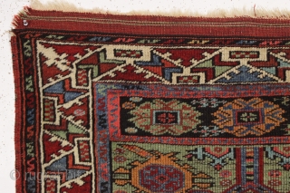 antique little turkish village prayer rug in nearly square in size. Delicately drawn field with an interesting archaic re-entry element. Wide range of colors featuring beautiful greens. Clean and ready for your  ...