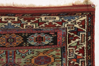 antique little turkish village prayer rug in nearly square in size. Delicately drawn field with an interesting archaic re-entry element. Wide range of colors featuring beautiful greens. Clean and ready for your  ...