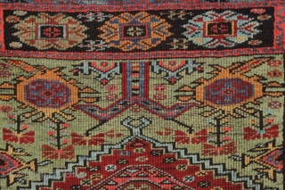 antique little turkish village prayer rug in nearly square in size. Delicately drawn field with an interesting archaic re-entry element. Wide range of colors featuring beautiful greens. Clean and ready for your  ...