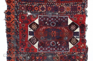antique east anatolian or kurdish divan cover. Interesting combination of iconic designs. "as found", rough with wear and old moth damage but complete with remnant original selvedge on both sides. Wild color  ...
