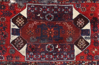 antique east anatolian or kurdish divan cover. Interesting combination of iconic designs. "as found", rough with wear and old moth damage but complete with remnant original selvedge on both sides. Wild color  ...