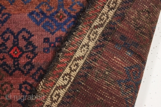 antique turkish knotted baluch rug in pretty good condition with a wild design and great color. All beautiful natural colors including small bits of fiery red highlights. "as found", with allover good  ...