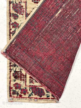 Early Turkish silk yastik. Elegant and lovely floral design. All good natural colors. Intact and complete but some deteriorating silk as expected. Been stored rolled for some time. Structurally seems ok for  ...