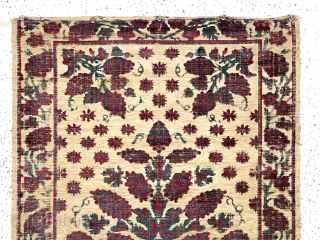 Early Turkish silk yastik. Elegant and lovely floral design. All good natural colors. Intact and complete but some deteriorating silk as expected. Been stored rolled for some time. Structurally seems ok for  ...