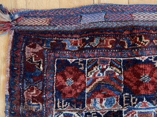 Large South Persian bagface with good design and good condition with nice thick pile. All wool. Original closure tabs. All natural colors. Reasonably clean. 19th c. Winter sale priced. 26” x 28” 