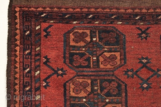 Antique little ersari rug. "As found", even low pile with a small spot of wear, brown oxidation or old moth (fingernail size hole). All good colors. Could use a wash. Looks like  ...