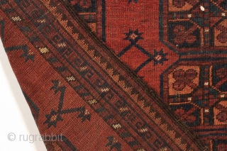 Antique little ersari rug. "As found", even low pile with a small spot of wear, brown oxidation or old moth (fingernail size hole). All good colors. Could use a wash. Looks like  ...