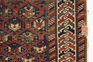 Antique caucasian shirvan rug. Well drawn field lattice and an archaic eye catching border with all natural colors featuring a lovely old grape purple and deep greens. Allover low pile with areas  ...