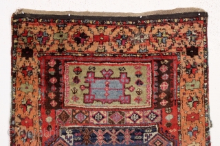 antique east anatolian Kurdish or yoruk rug. Shaggy beast with thick pile and great archaic design. "as found", with mostly thick high pile, scattered small damages and a few small old crude  ...