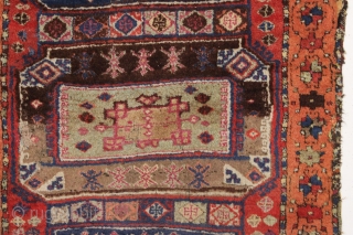 antique east anatolian Kurdish or yoruk rug. Shaggy beast with thick pile and great archaic design. "as found", with mostly thick high pile, scattered small damages and a few small old crude  ...