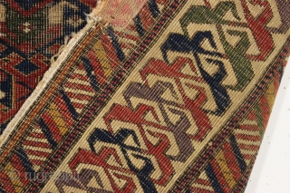 Antique caucasian shirvan rug. Well drawn field lattice and an archaic eye catching border with all natural colors featuring a lovely old grape purple and deep greens. Allover low pile with areas  ...