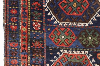 antique good sized kurdish rug. As found, very dirty with all natural colors and allover good pile. Slight corner rounding and a few minor creases as usual in this type. I see  ...