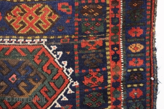 antique good sized kurdish rug. As found, very dirty with all natural colors and allover good pile. Slight corner rounding and a few minor creases as usual in this type. I see  ...